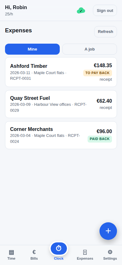 Recorded expenses, each marked as still to pay back or already paid back.